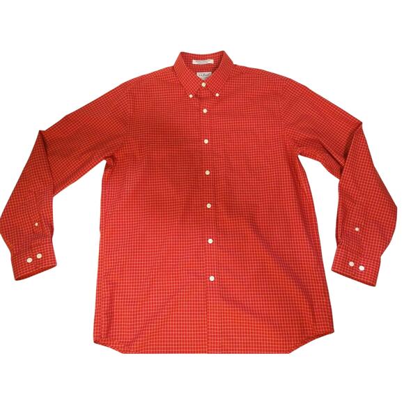 L.L. Bean Men’s M Red White Check Shirt Cotton Button Up Long Sleeve - Picture 4 of 10
